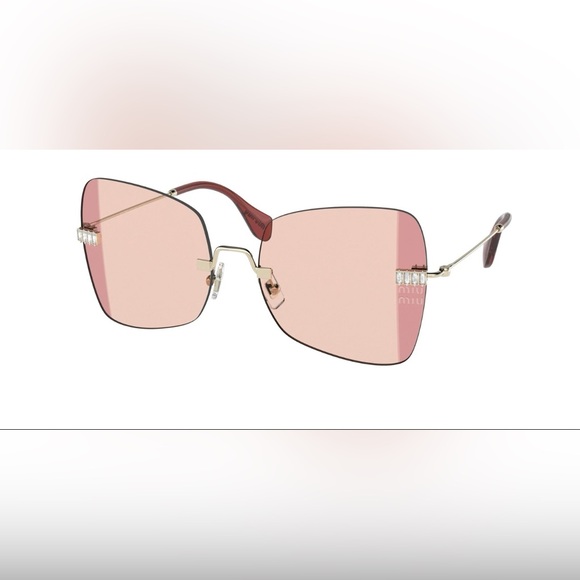 Miu Miu Accessories - MIU MIU Runway MU50WS Pink Crystal Strass Gold Butterfly Rimless Sunglasses 50W